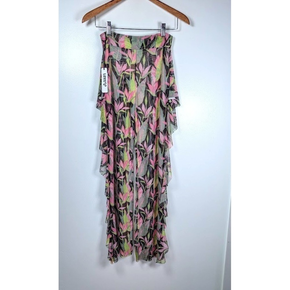 Love 83 Sheer Mesh Pants Medium Coverup Festival Ruffle Western Coquette NEW